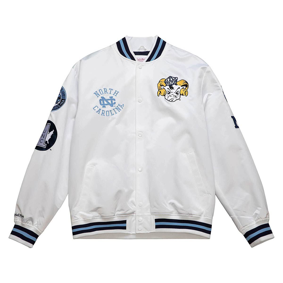 

Куртка NCAA NORTH CAROLINA TARHEELS HOMETOWN LIGHTWEIGHT SATIN JACKET Mitchell And Ness, цвет Weiß