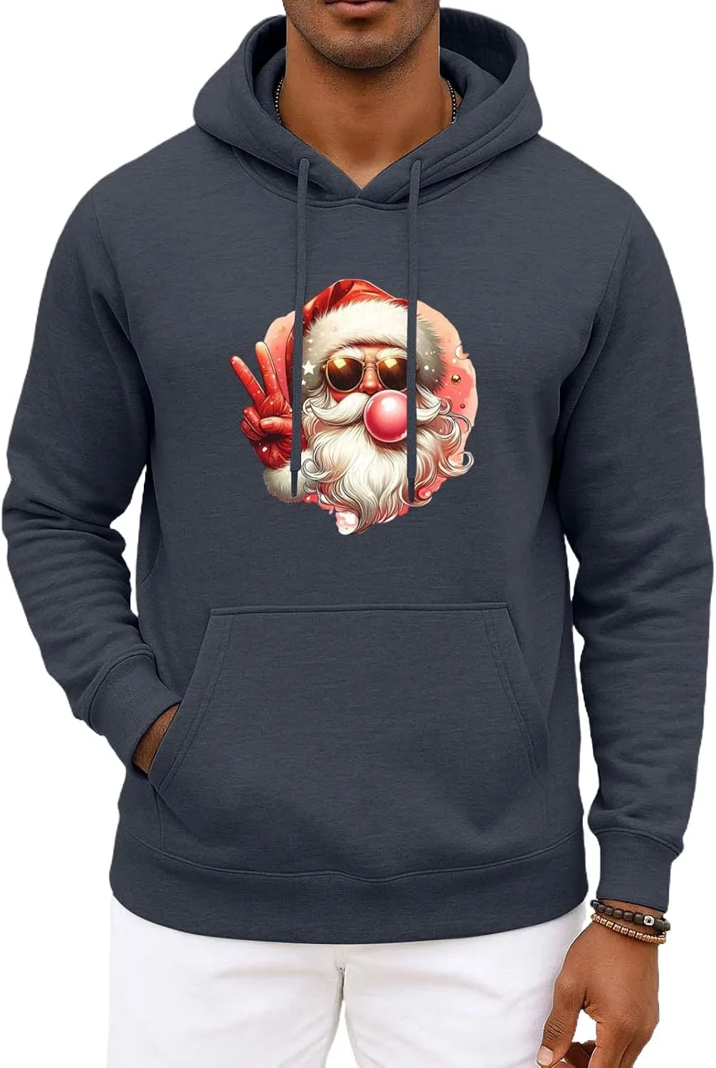 

Рождественский худи для мужчин зимний с длинным рукавом, оверсайз, с принтом Santa FQZWONG