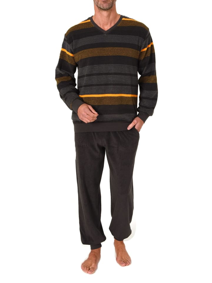 

NORMANN Пижамный комплект с длинными рукавами из эластичной махровой ткани с манжетами, оранжевый