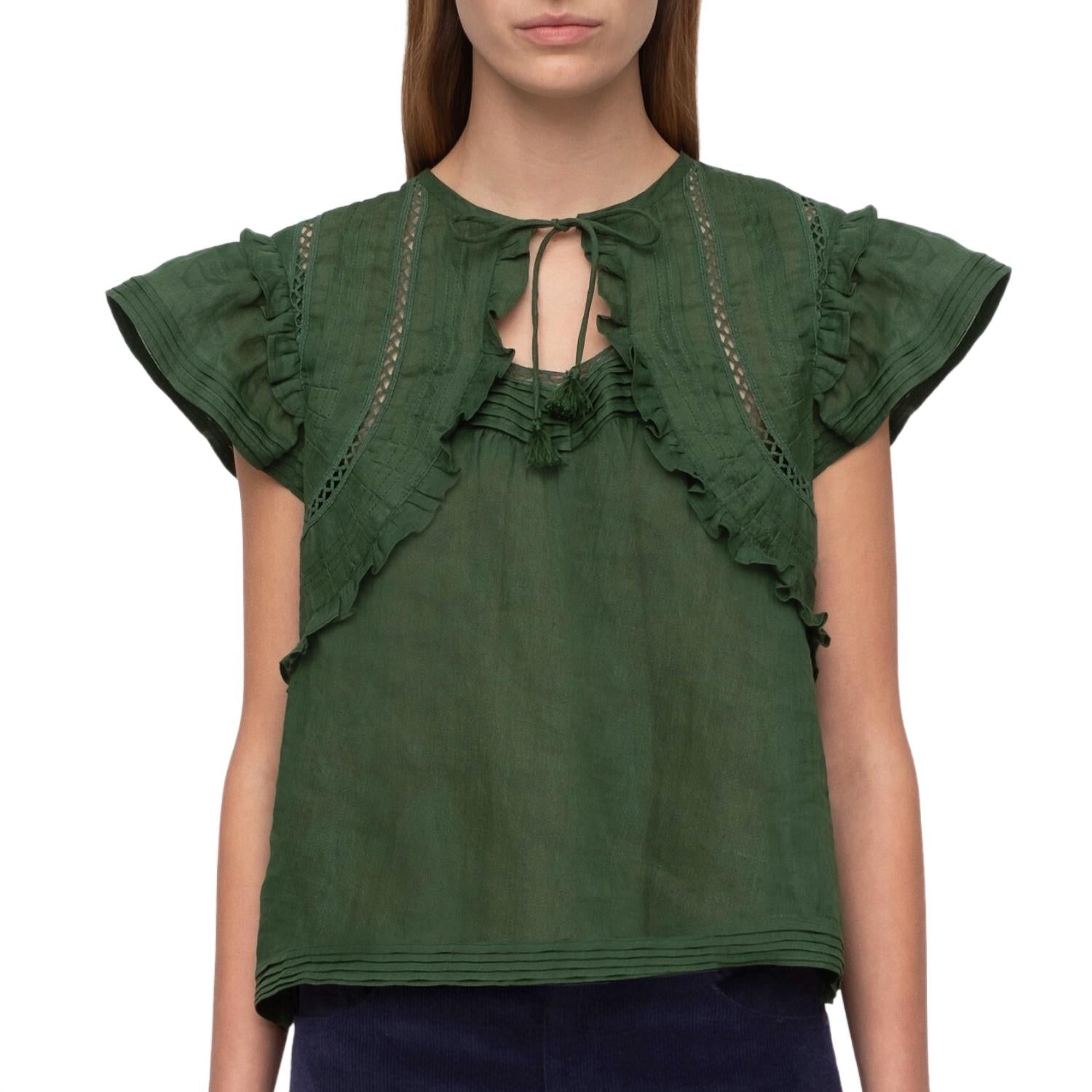 

Loren Solid Flatter Sleeve Топ In Emerald SEA