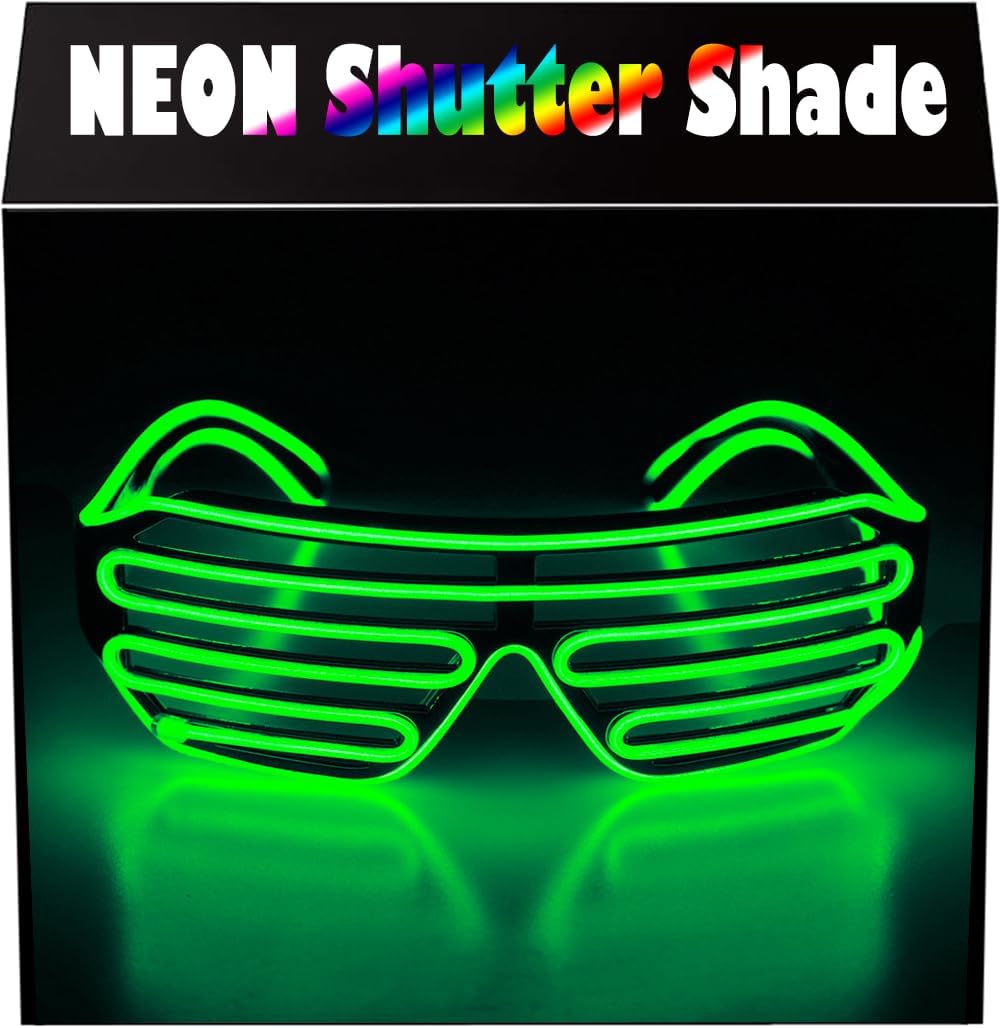 

Очки Aquat Glow Flashing Shutter Neon Rave Glasses с подсветкой El Wire LED, для диджейских костюмов, с голосовым управлением, для вечеринок, 80-х, EDM RB02 (светло-зеленый, черная оправа) 1 Aquat-LED, Fluorescent Green