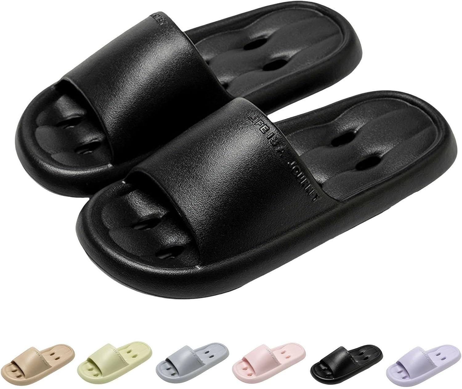 

Душевые тапочки для женщин и мужчин с массажным эффектом, мягкая амортизированная подошва - противоскользящие шлепанцы, быстро сохнущие сланцы, пляжные сандалии, переносные тапочки Generic, черный