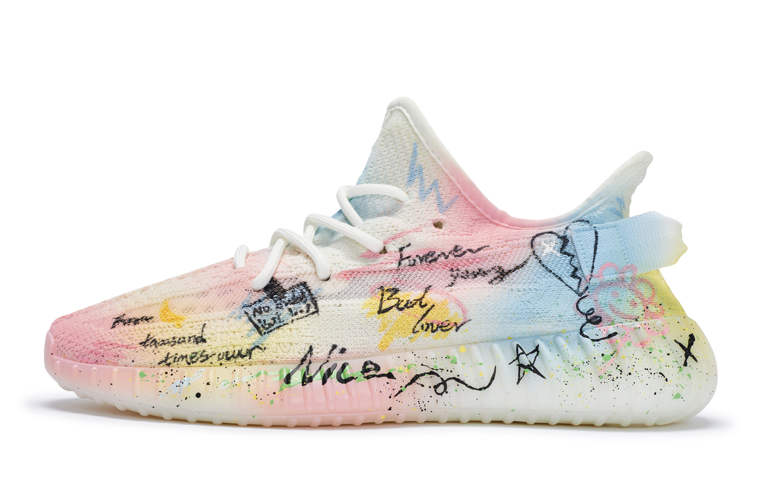 Adidas Originals Yeezy Boost 350 V2 повседневные кроссовки унисекс низкие розовые желтые синие белые, цвет White Pink Yellow Blue — фото 3