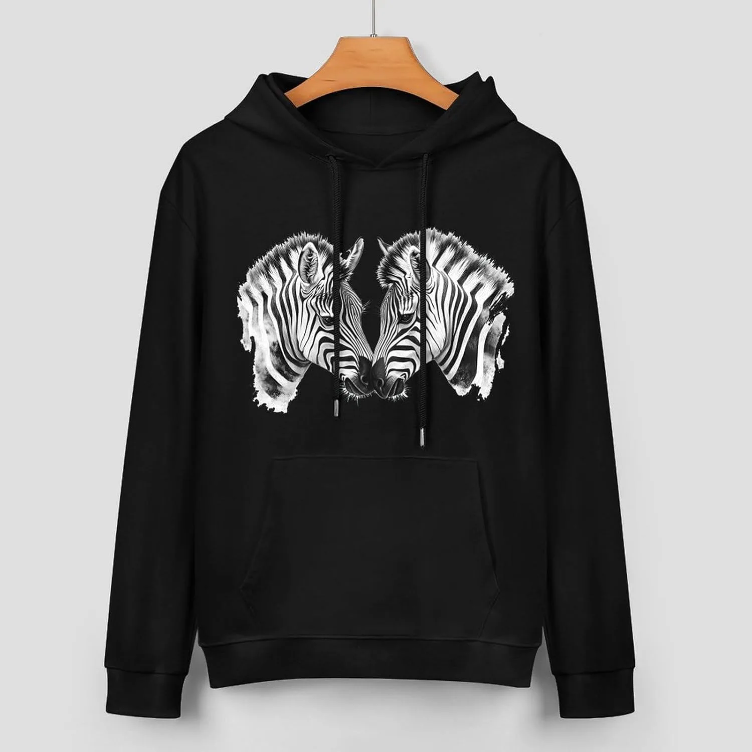 Толстовка с капюшоном Two Zebras для мужчин, хлопковый пуловер с карманом Generic, черный — фото 3
