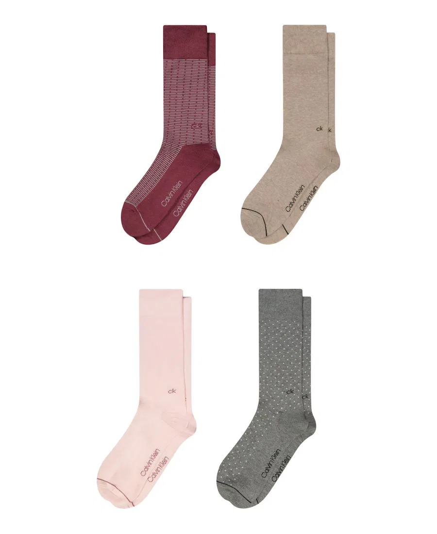 Мужские хлопковые носки средней высоты, комплект из 4 штук Calvin Klein, Red/Beige/Pink/Gray