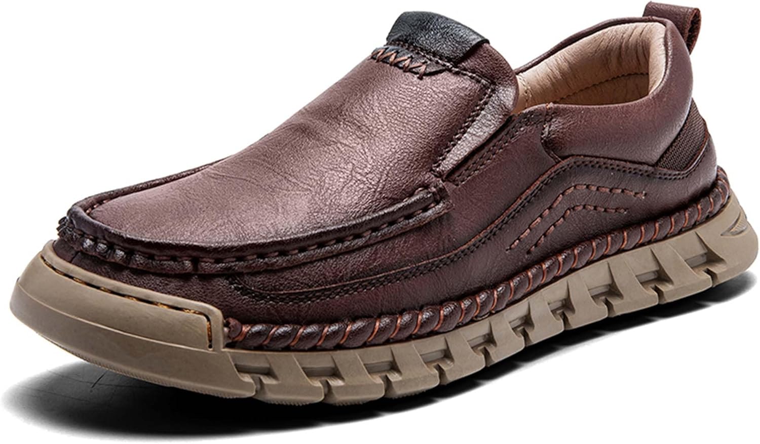 

Мужские премиальные кожаные повседневные прогулочные туфли, лоферы, мужские слипоны, деловые повседневные туфли, обувь для вождения, мягкие, удобные, износоустойчивые, ручная строчка Generic, темно-коричневый