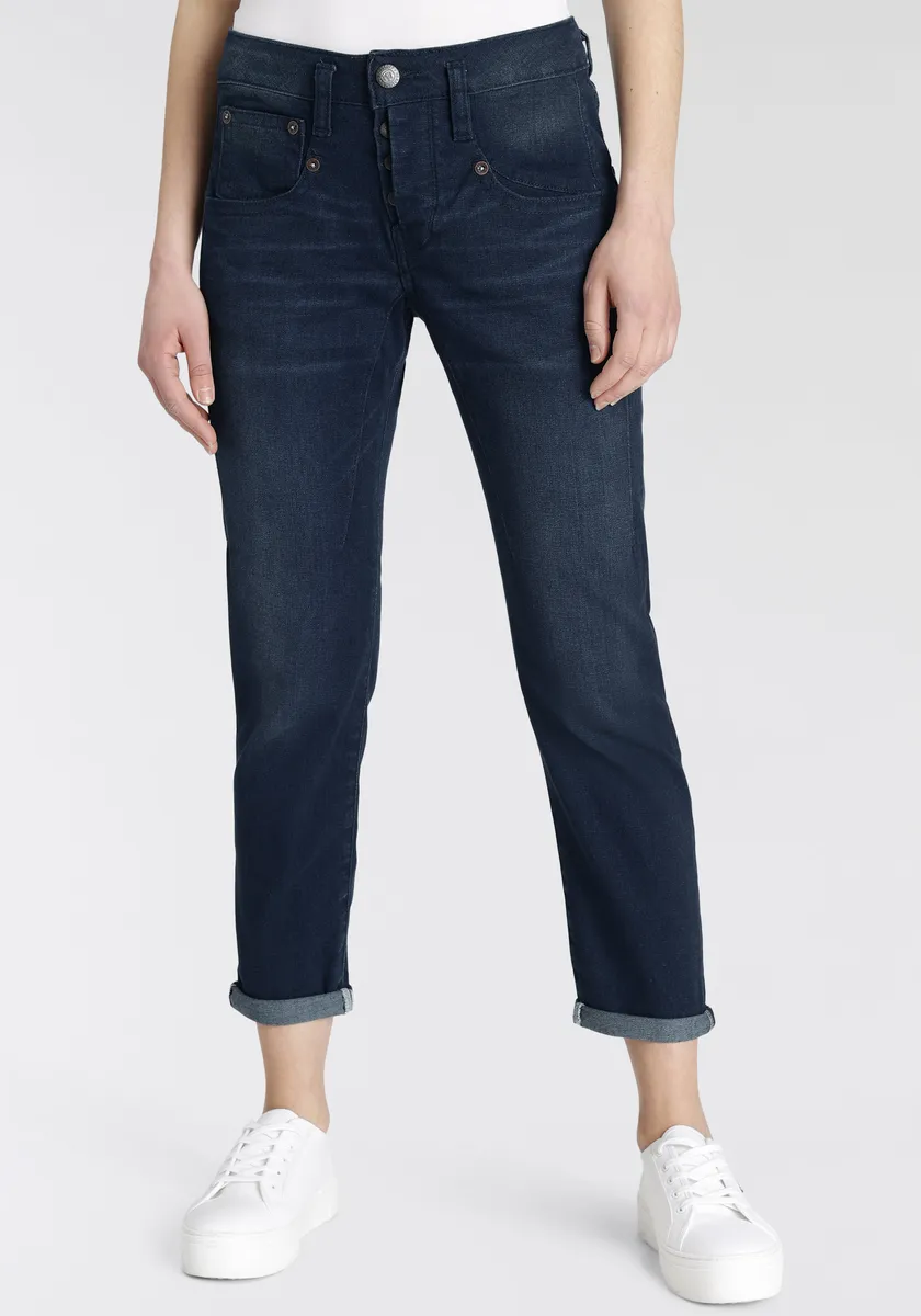 

Великолепные прямые джинсы "Shyra Cropped Denim Smooth", в стиле бойфренд, с эффектом потертости, винтаж Herrlicher, цвет Dark