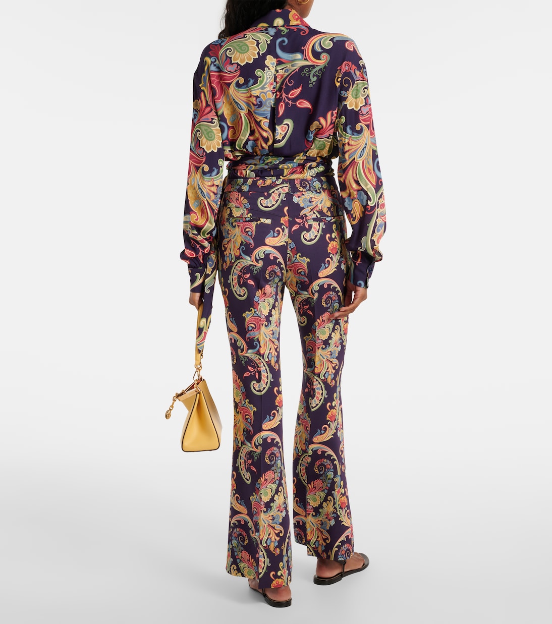 Расклешенные брюки с высокой талией и узором пейсли Etro, Print On Blue Base — фото 3