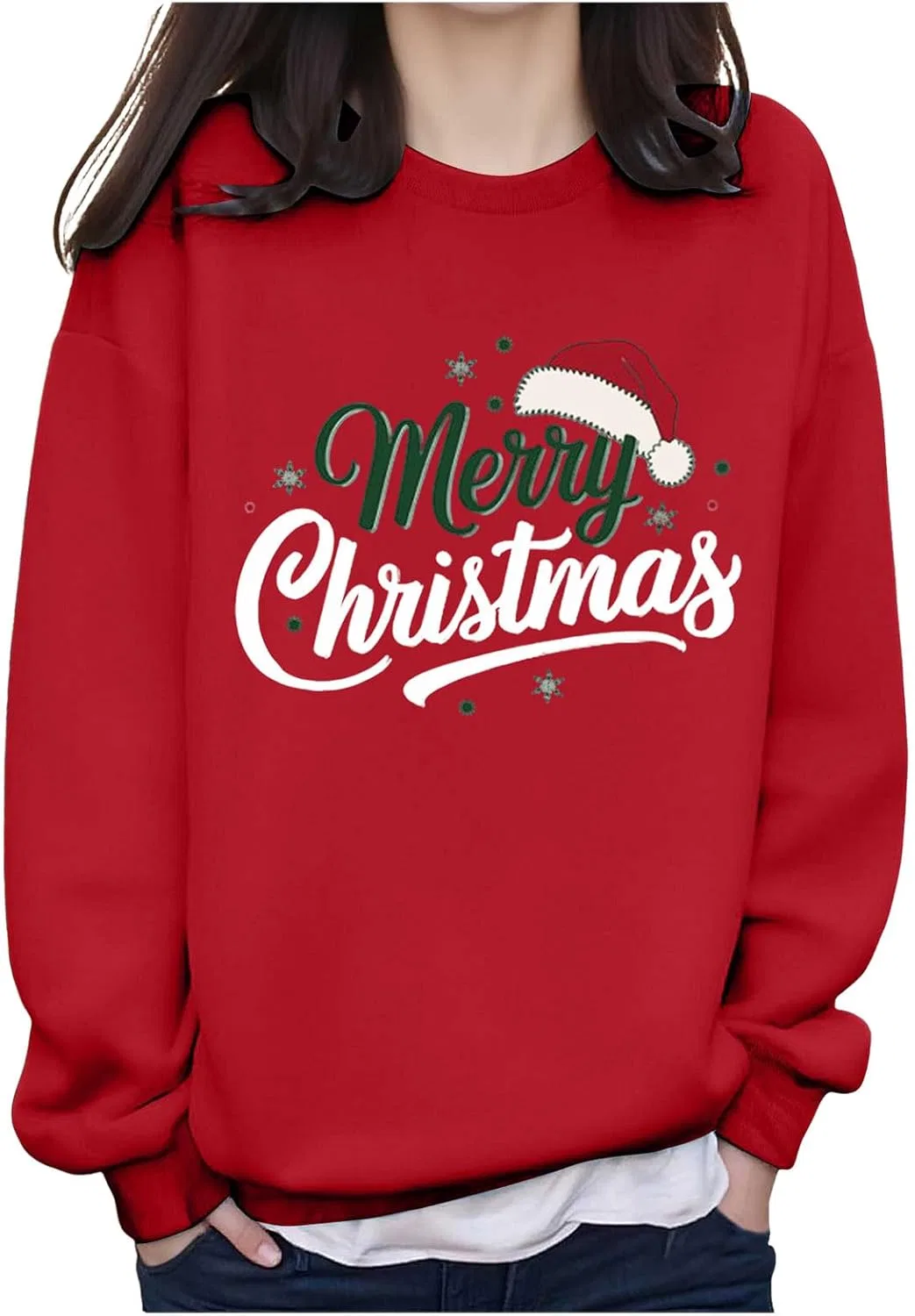 Блуза, повседневная, Women's Round Neck Sweatshirt, красный