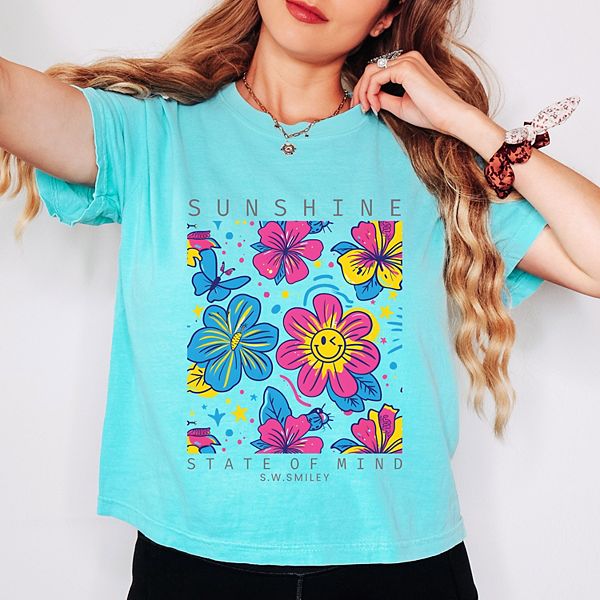 

SWSmiley sunshine state of mind floral - женский бокси кроп топ с принтом Simply Sage Market, Chalky Mint