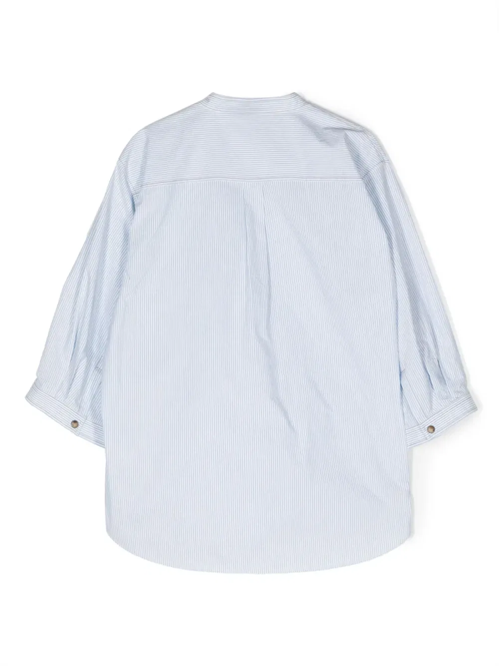 Хлопковая рубашка в полоску Brunello Cucinelli Kids, синий — фото 2