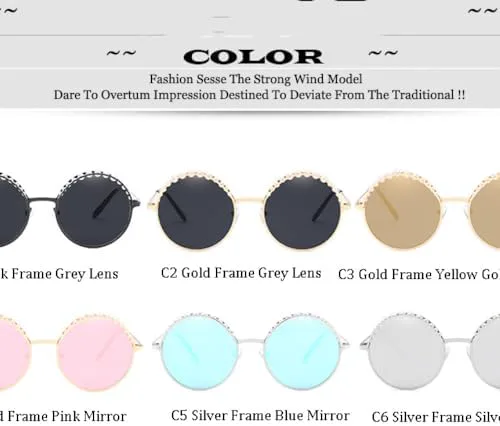 

Женские круглые солнцезащитные очки с жемчужным блеском 2026 года. Модные женские зеркальные очки с защитой от УФ-излучения UV400 MTZJH, C2 Gold Frame Grey