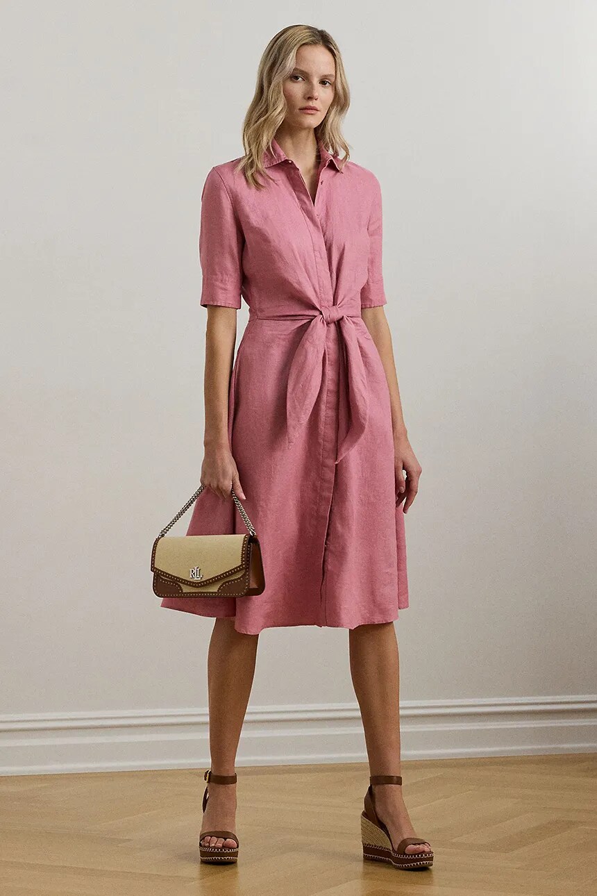 

Платье из льна Lauren Ralph Lauren, розовый