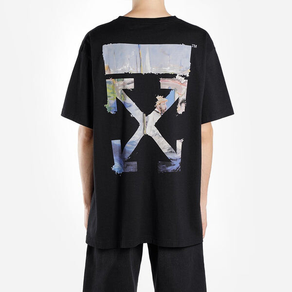 Футболка oversize painting arrow printing cotton round neck short sleeve loose fit black Off-White, черный — фото 4