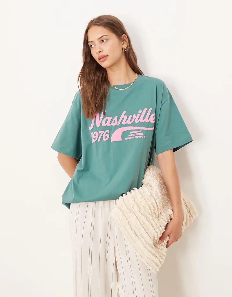 

Футболка свободного кроя ASOS DESIGN с принтом Нэшвилла зеленого цвета
