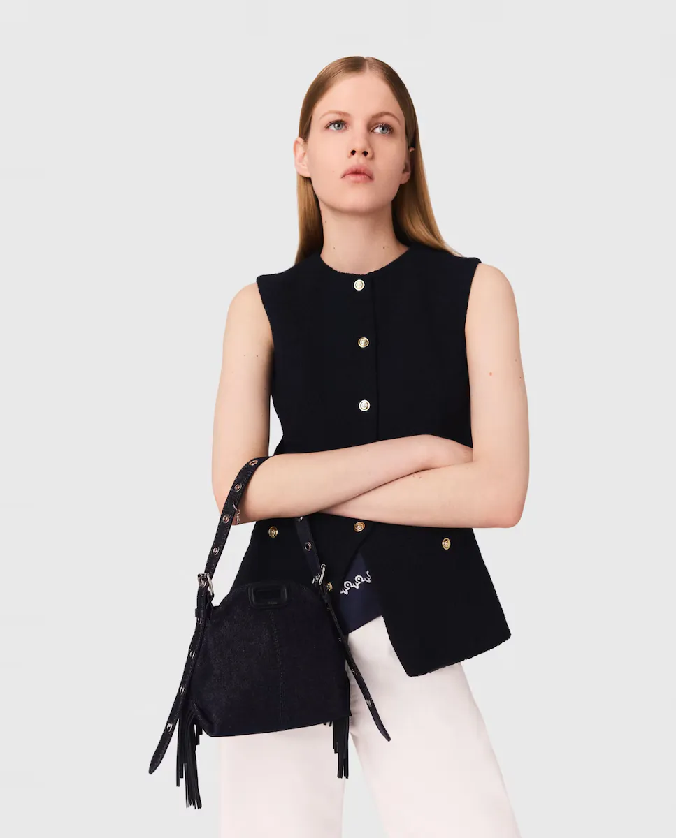 

Женская длинная безрукавка из твида Maje, темно-синий