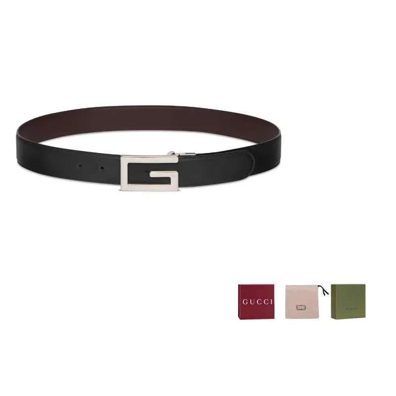 

Ремень реверсивный с квадратной пряжкой G GUCCI, черный/коричневый