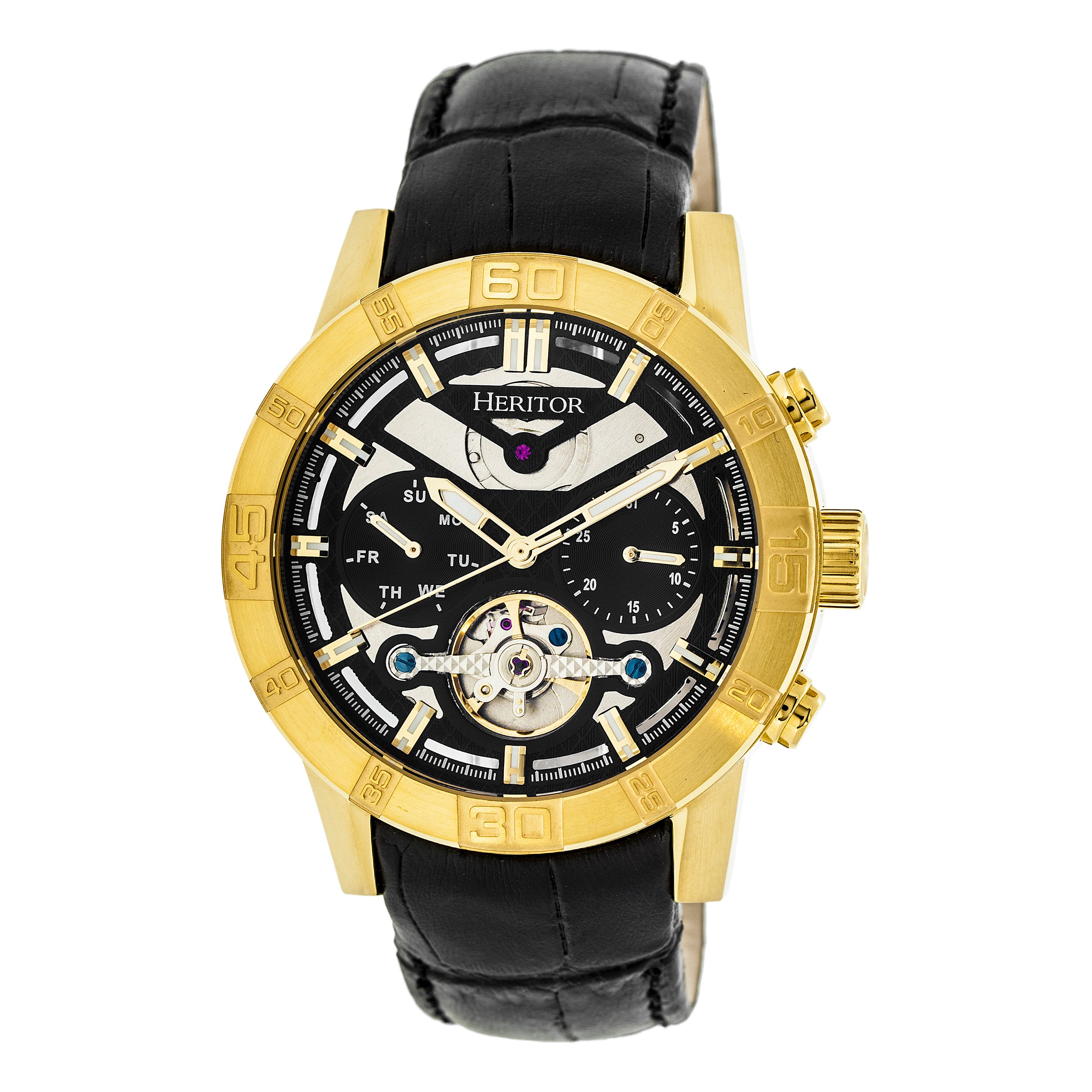 

Часы Hannibal Semi-Skeleton с кожаным ремешком Heritor Automatic, черный