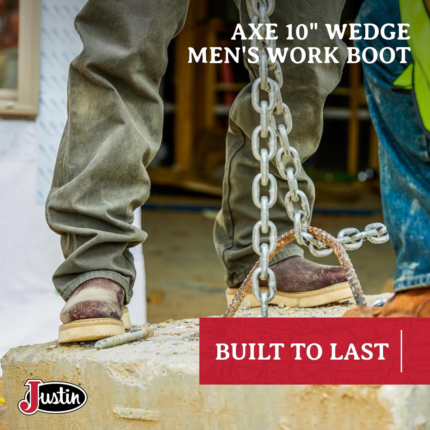 Ботинки Justin Men's Axe 10 с клиновидным носком и округлой подошвой, светло-коричневый — фото 2
