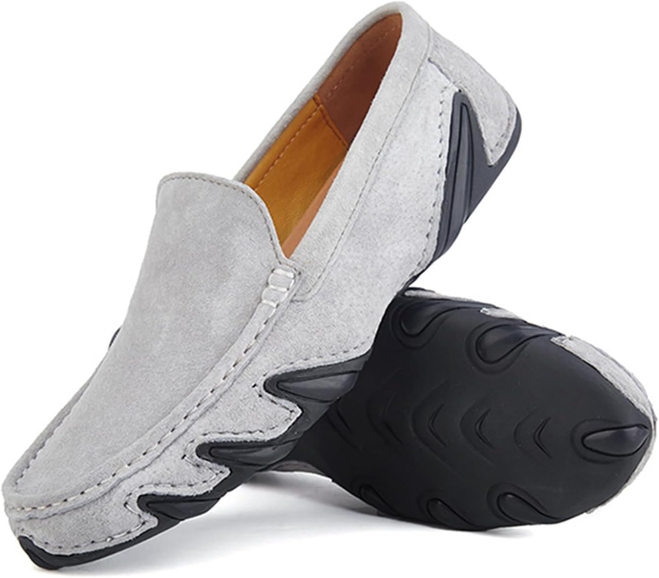 

Мужские ручной работы замшевые лоферы с пенни, нескользящая мягкая подошва, слипоны-мокасины для повседневной носки, удобные деловые обувь для работы, прогулок и вождения Etoryoox, серый