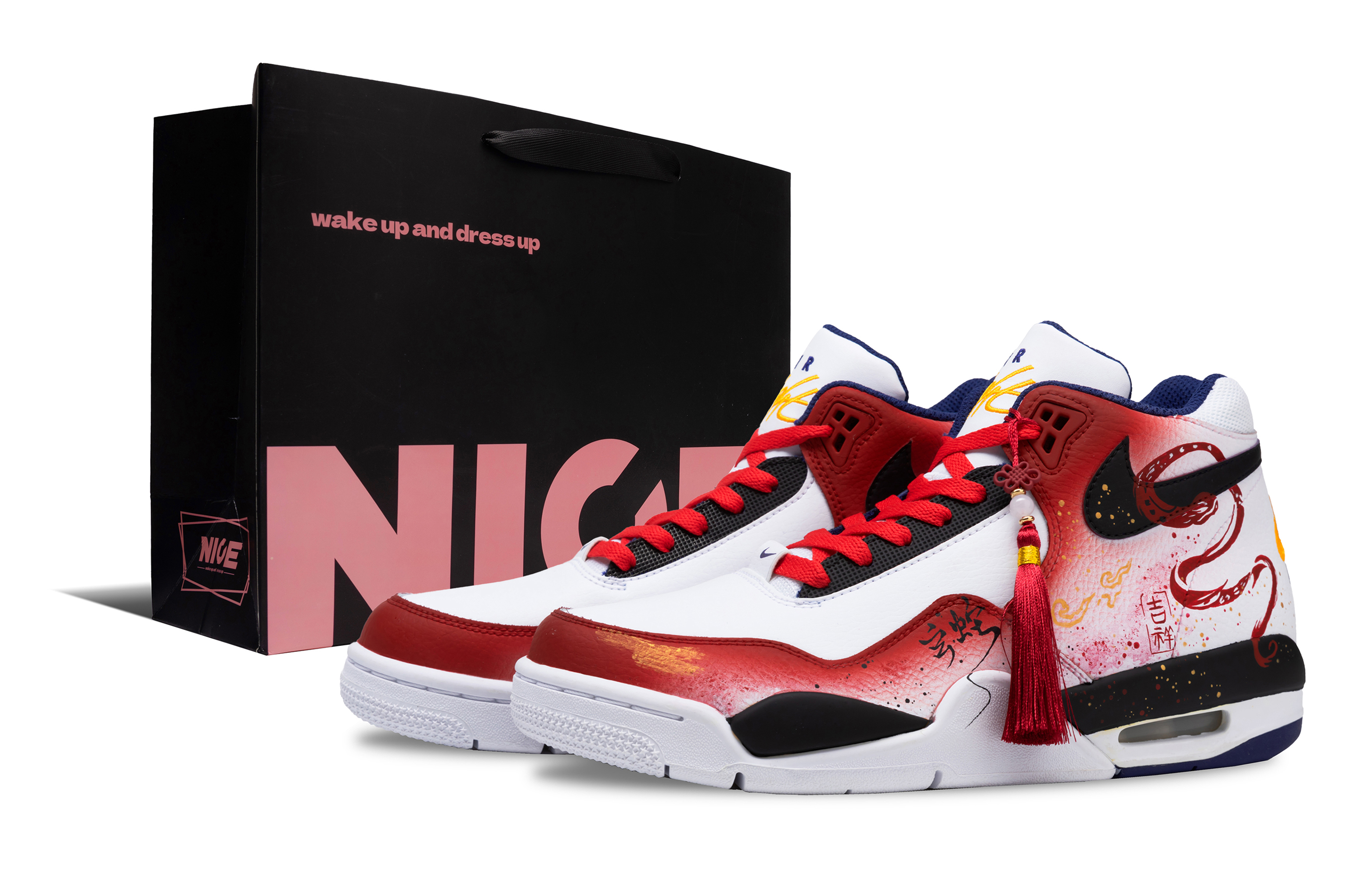 

Nike Баскетбольные кроссовки Flight Legacy Soaring Red Snake с нескользящей подошвой, износостойкие, винтажные, мужские, белые, черные, красные