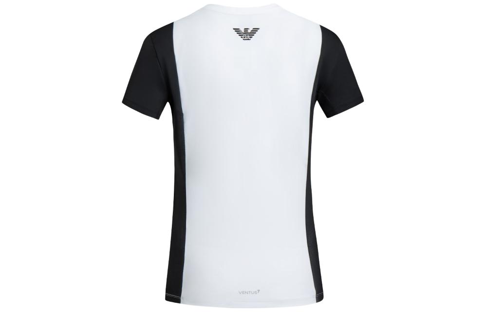 EMPORIO ARMANI Футболка EA7 SS24 с рукавом реглан женская черно-белая — фото 4