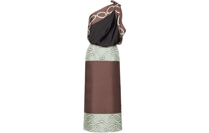 

Платье миди с асимметричным плечом и контрастной отделкой Valentino, multicolor