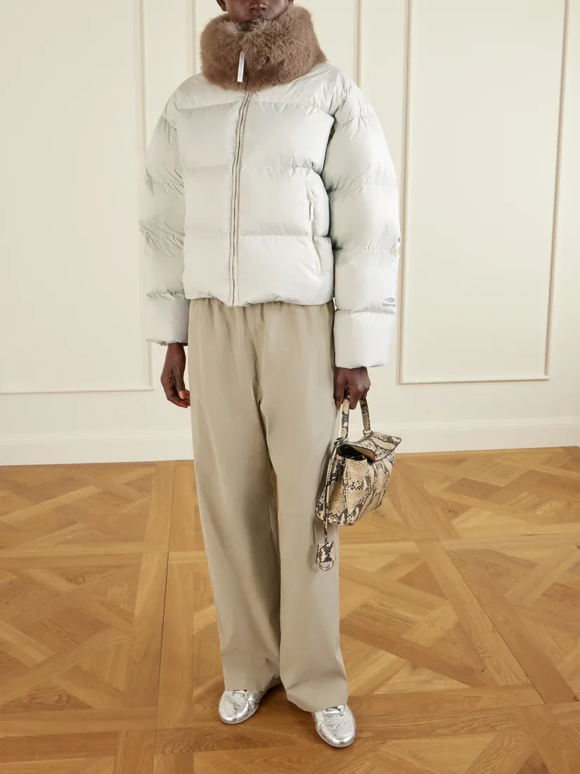 Стеганая пуховая куртка из нейлона с отделкой из плюша BALENCIAGA, белый — фото 2