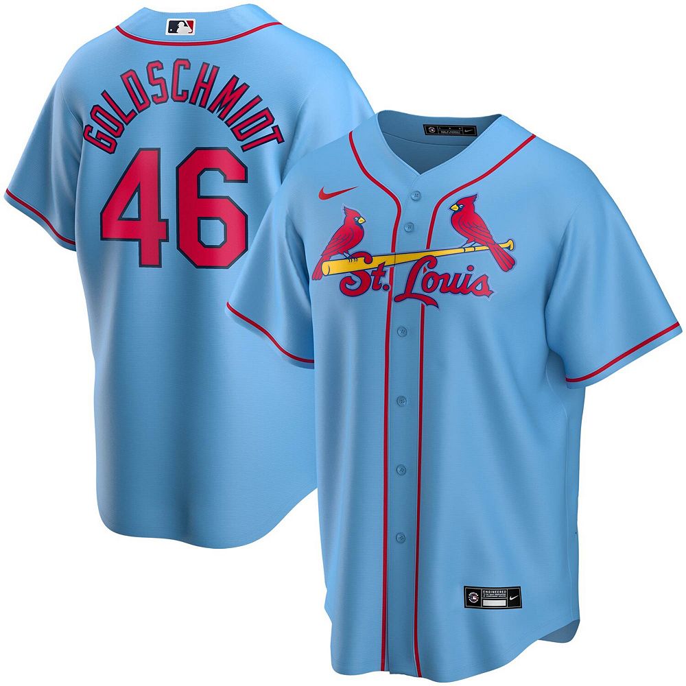 

Мужская голубая футболка Nike Paul Goldschmidt St. Louis Cardinals Alternate Replica Player 2020, цвет Crd Light