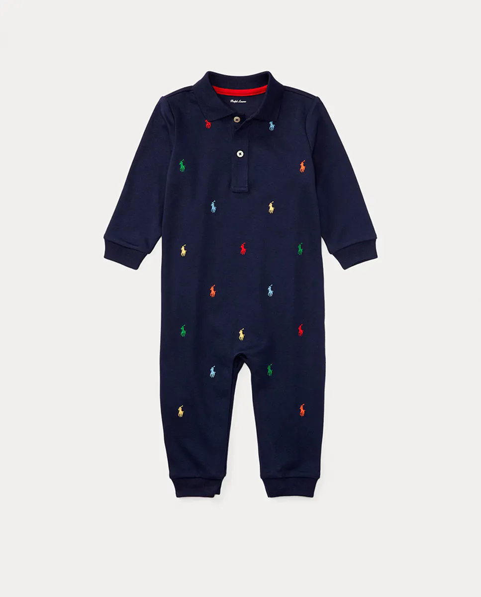 

Хлопковый комбинезон для мальчика с вышитыми лошадьми Polo Ralph Lauren, темно-синий