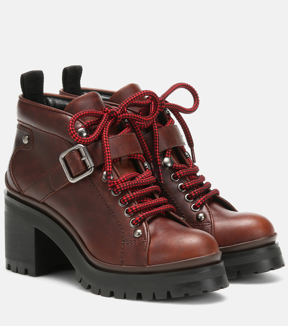 Кожаные ботинки до щиколотки Miu Miu, Cognac
