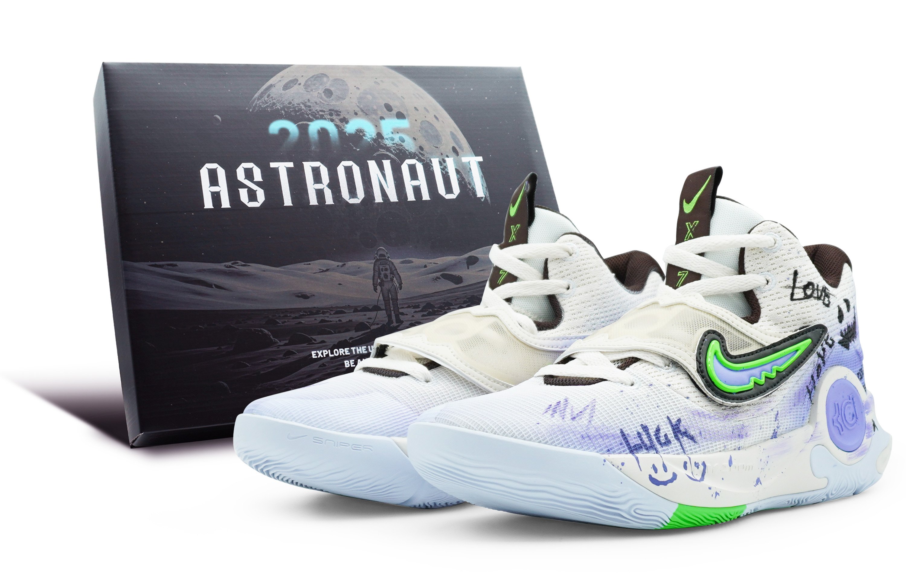 

Nike Баскетбольные кроссовки KD Trey 5 X Cushioning с низким влагоотводящим верхом, мужские, белые, фиолетово-зеленые