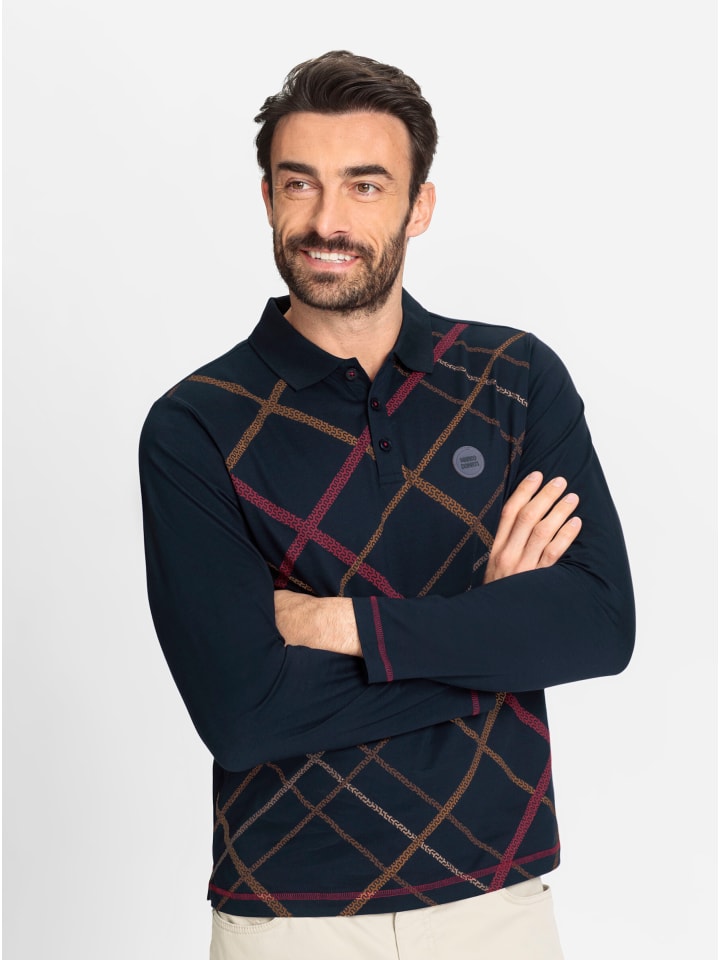 

Рубашка-поло с длинными рукавами и темно-синим принтом WITT WEIDEN, Синий, Рубашка-поло с длинными рукавами и темно-синим принтом WITT WEIDEN