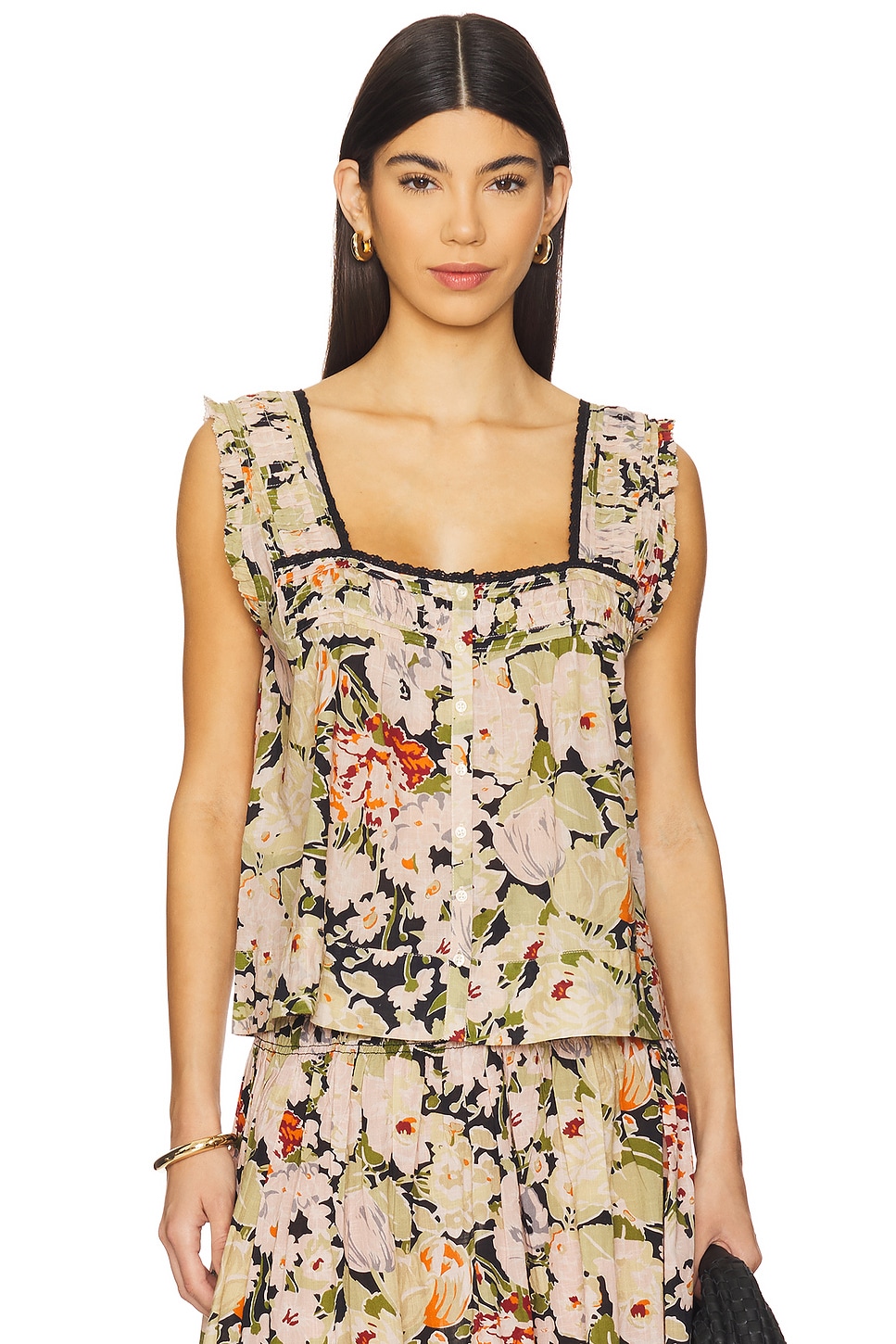 

Топ с викторианскими складками The Great, vintage rose print