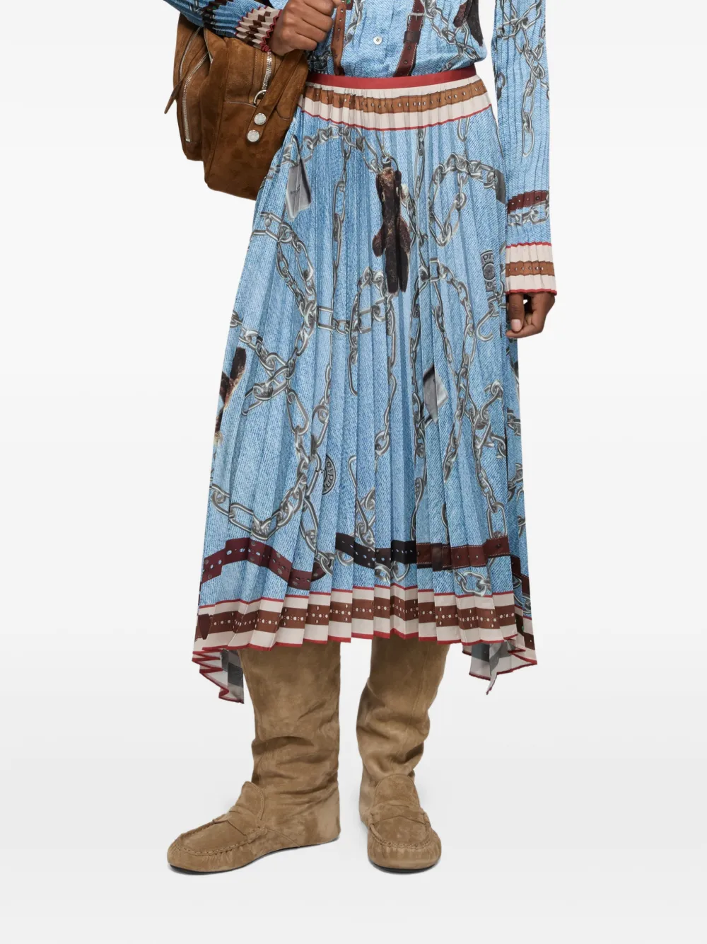 

Плиссированная юбка миди с цепочным принтом Acne Studios, синий