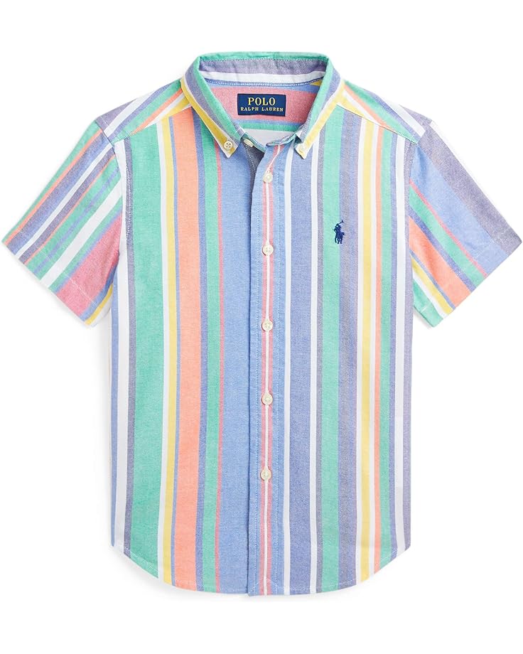 

Рубашка Polo Ralph Lauren Kids Striped Cotton Oxford Short Sleeve Shirt, цвет Navy/Red Multi