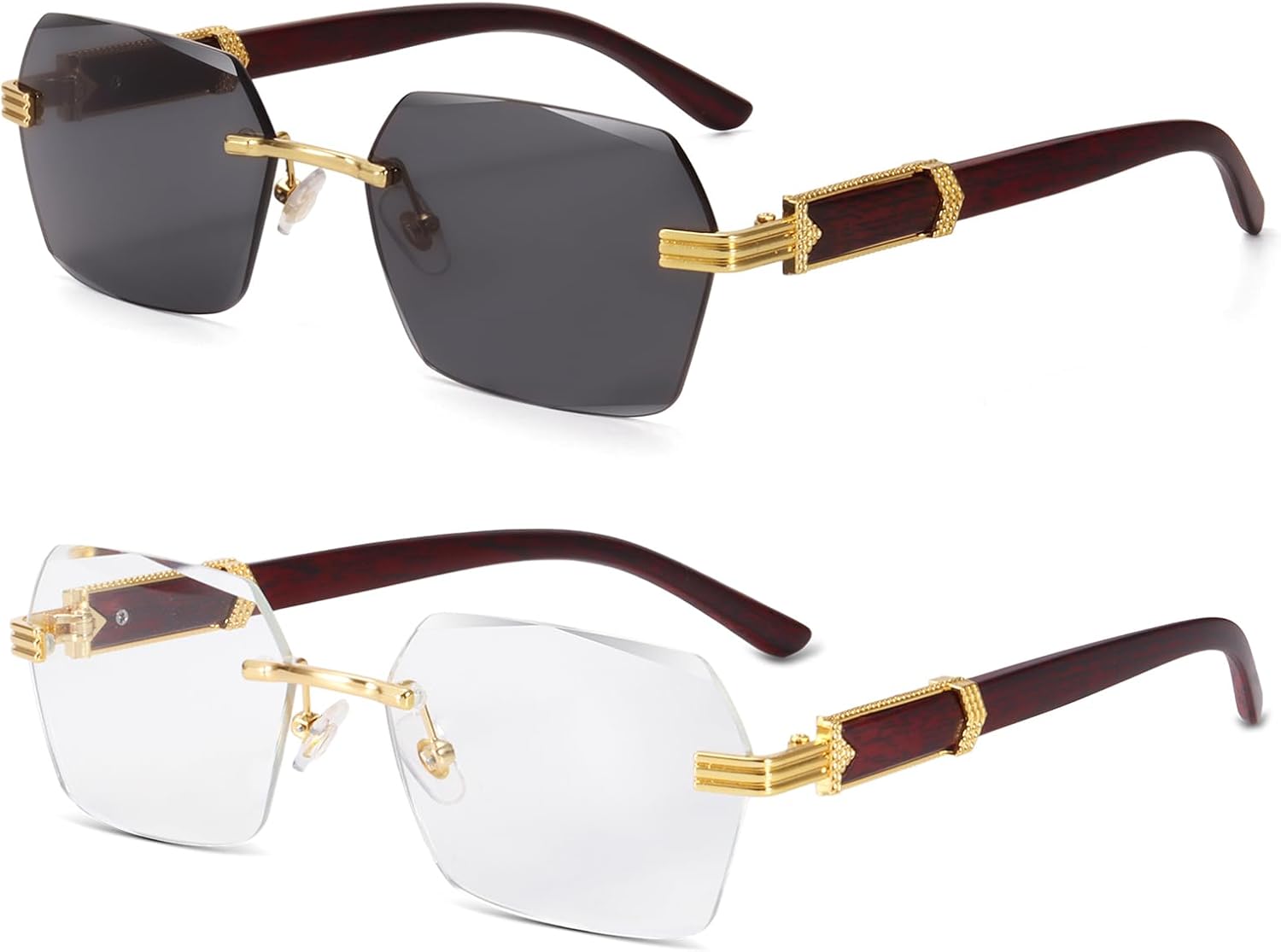 

Солнцезащитные очки Dollger без оправы, прямоугольной формы, для женщин и мужчин, модные, в стиле хип-хоп, дизайнерские, без оправы, деревянные, квадратные, в стиле Y2K, B5:black,clear Shades