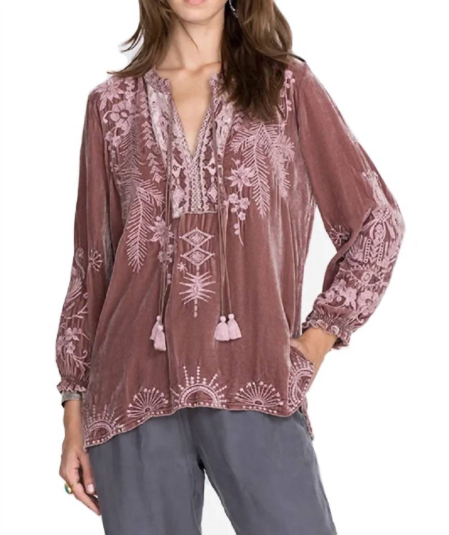 

Блуза в крестьянском стиле Dylan Double Tassel цвета Vintage Rose Johnny Was