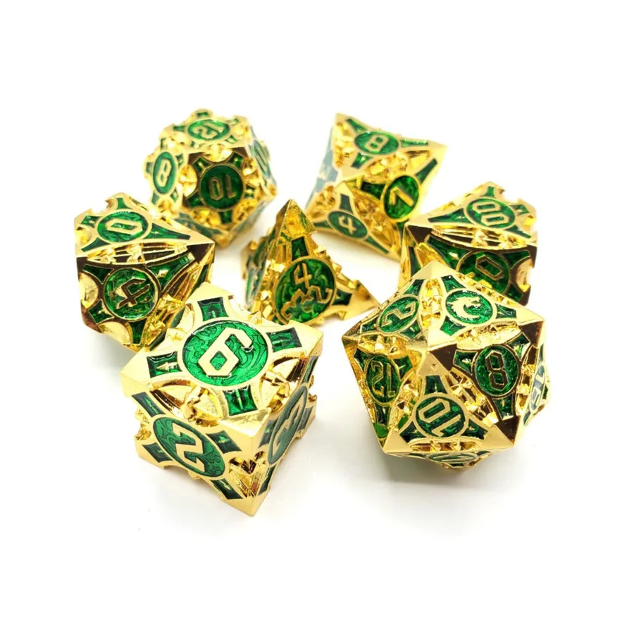 

Набор Poly — золото с зеленым (7), Metal Dice - Gnome Forged