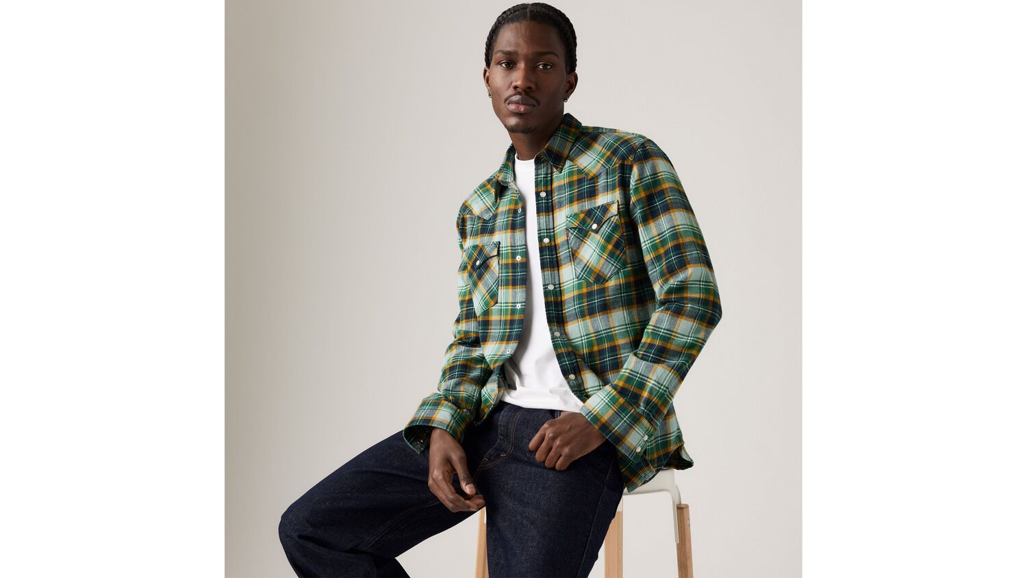 

Классическая фланелевая рубашка в стиле вестерн стандартного кроя Levi's, Julius Plaid Abyss - Black