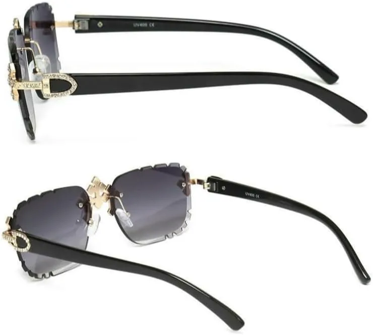 

Стильные солнцезащитные очки квадратной формы без оправы, женские, с линзами, ограненными в виде креста и бриллиантов, защита от УФ-излучения UV400 DMMWCX, C4