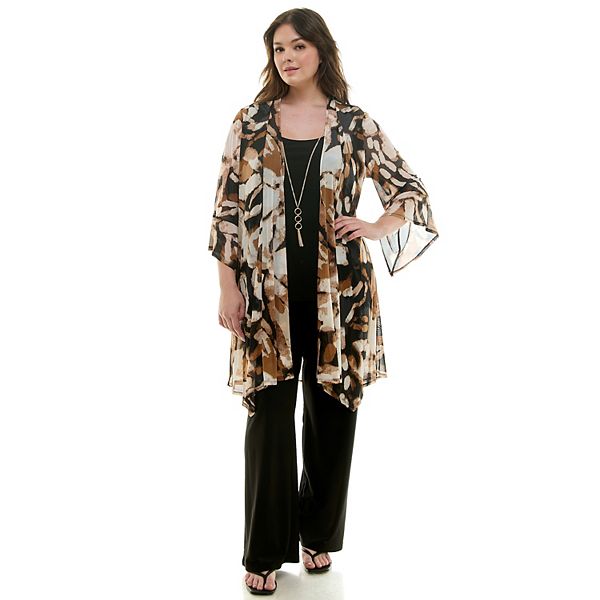 

Комплект из кардигана, топа и брюк Plus size Luxology, Black Brown Tan
