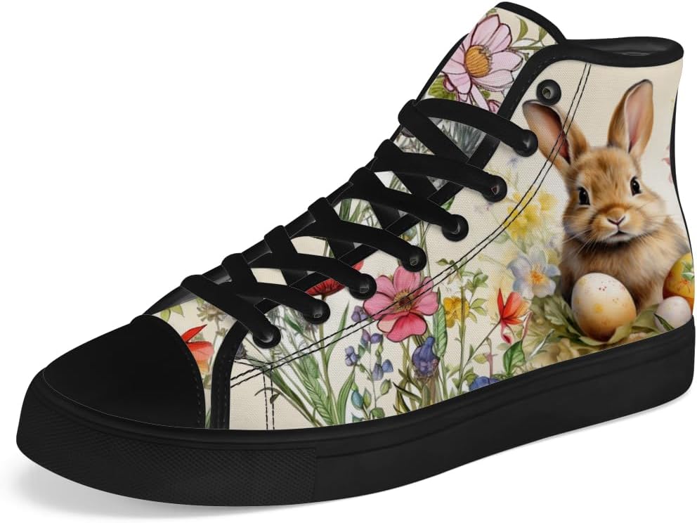 

Кеды на высокой подошве из канвы для мужчин и женщин к Пасхе, высокие кроссовки с рисунком пасхальных кроликов, шнуровка, повседневная обувь, подарок для девушки или парня Chebing, белый