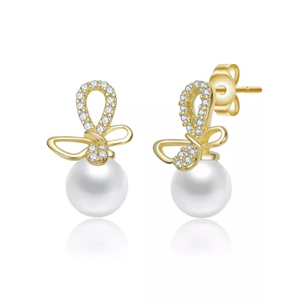 

Серьги-Подвески с покрытием из 14-каратного золота, прозрачными кубическими цирконами и перламутром Rachel Glauber, white