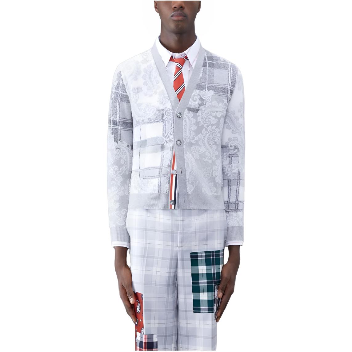 

THOM BROWNE Свитер кардиган Merino V-образный вырез мужской серый