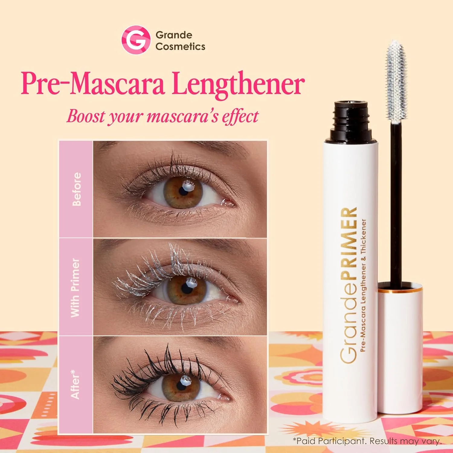 Grande Cosmetics GrandePRIMER праймер для ресниц с пептидами для удлинения и увеличения объема, водостойкий, безопасен для контактных линз (9,5 мл), Black — фото 2