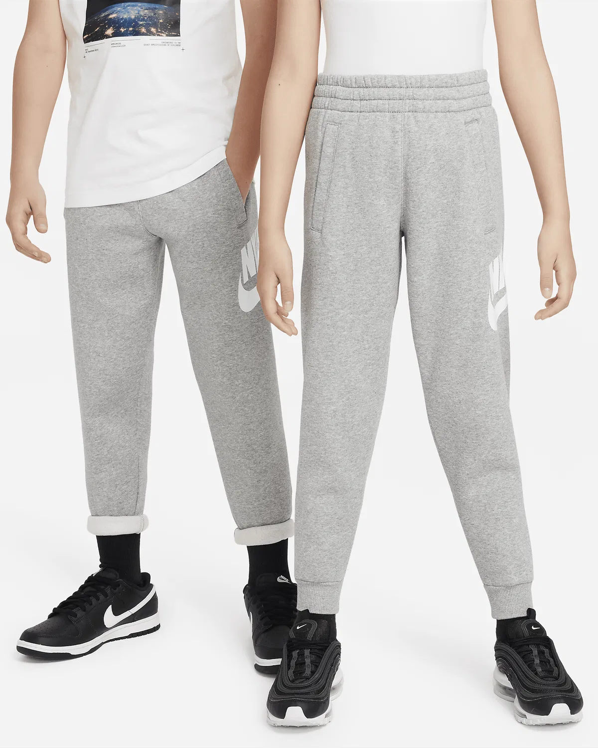 Джоггеры Nike Club Fleece для старших детей, Dark Grey Heather/Base Grey/White