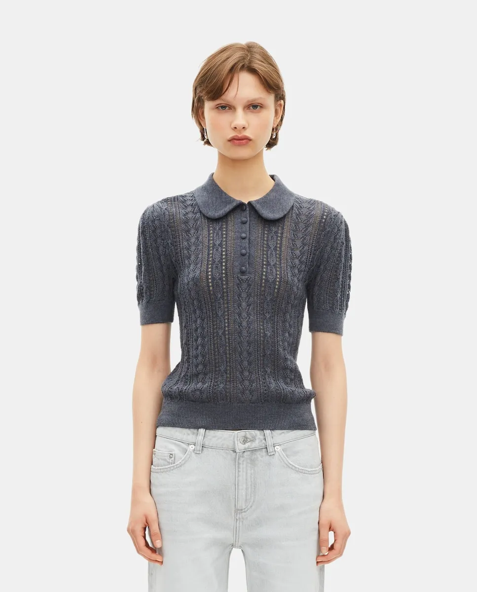 

Женский джемпер из мериносовой шерсти с коротким рукавом The Kooples, темно-серый