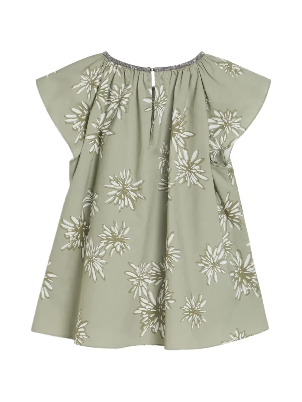 Поплиновый топ с декором Monili Brunello Cucinelli Kids, зеленый — фото 2