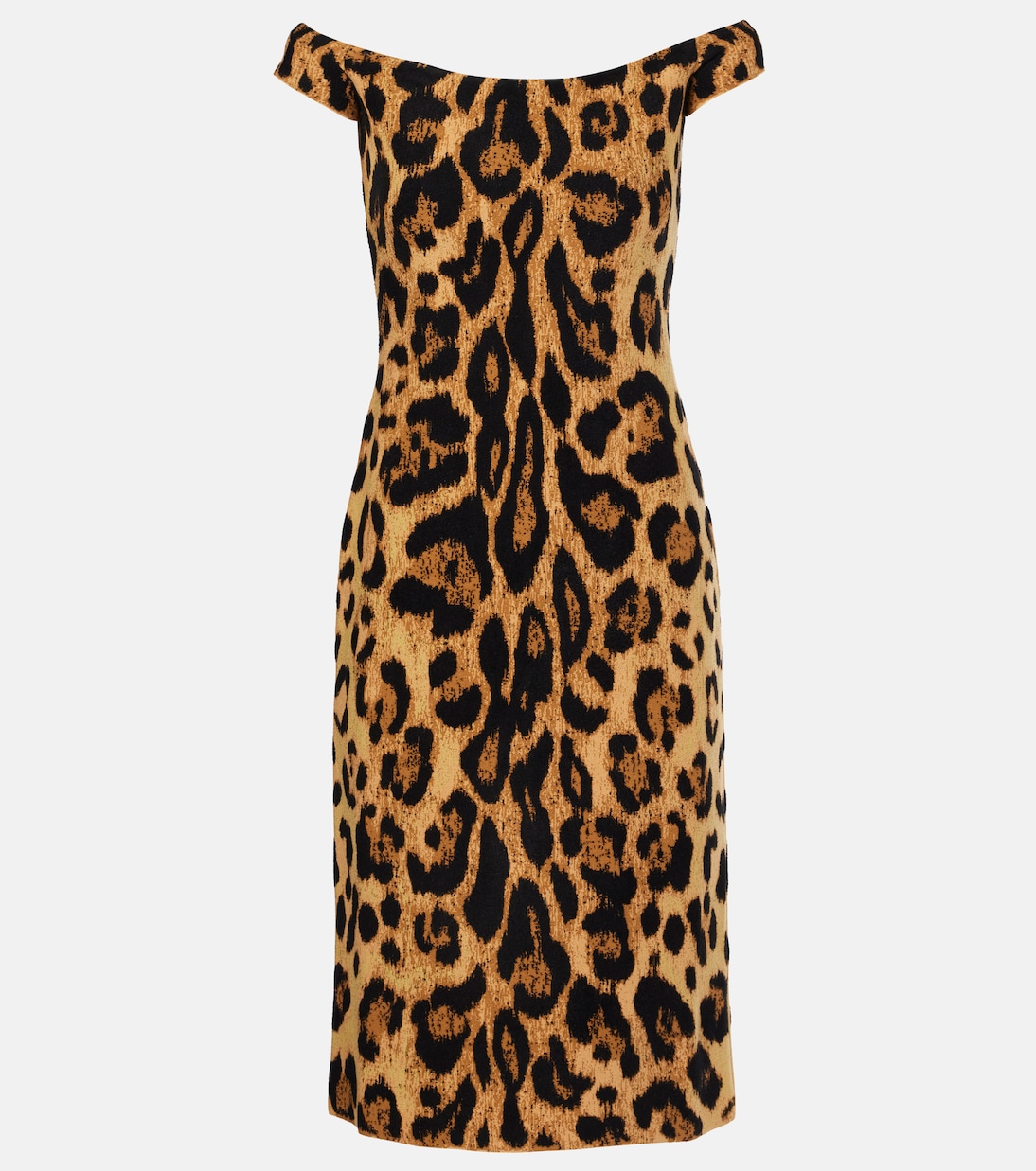 

Платье миди с открытыми плечами и леопардовым принтом Oscar de la Renta, Beige Multi